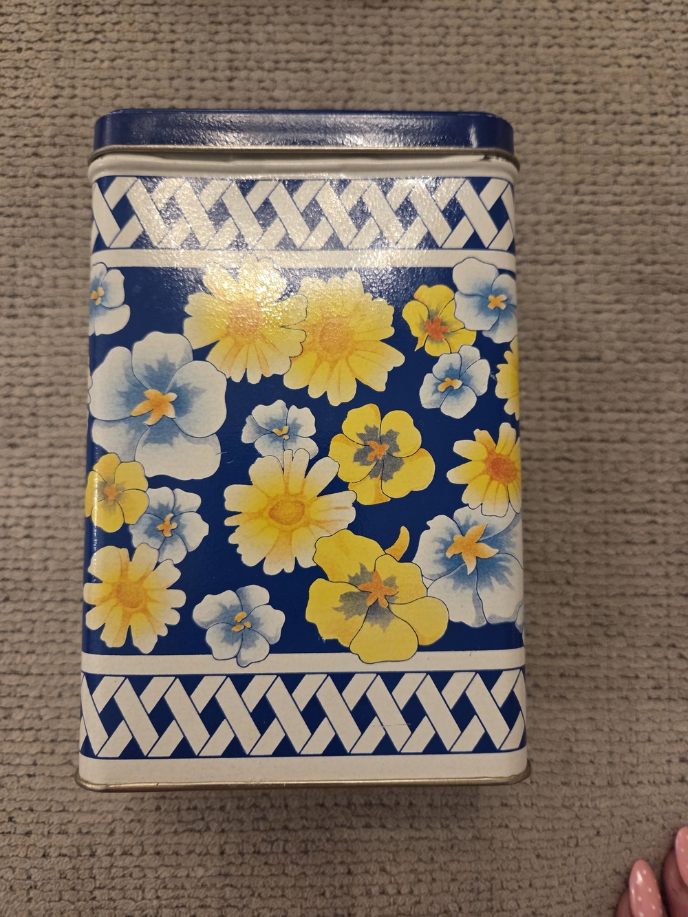 Vintage Blue and Yellow Floral Keepsake Tin